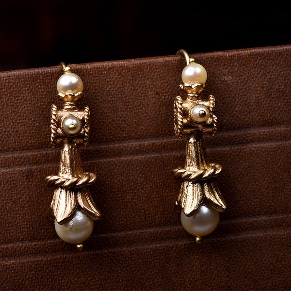 Gold Pearl Earrings - Natural Pearl Studs, Victorian Pearl Earrings – Adina  Stone Jewelry